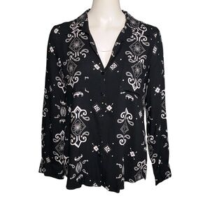 L'AGENCE Black Bandana Print Button-down Long Sleeve Jacqueline Top Size Small